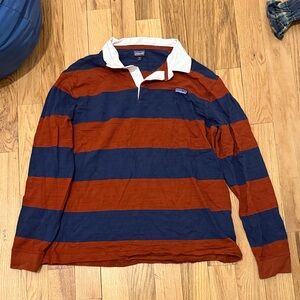 Patagonia Men's Long Sleeve Rugby Shirt - Blue and Red (fits an xl)